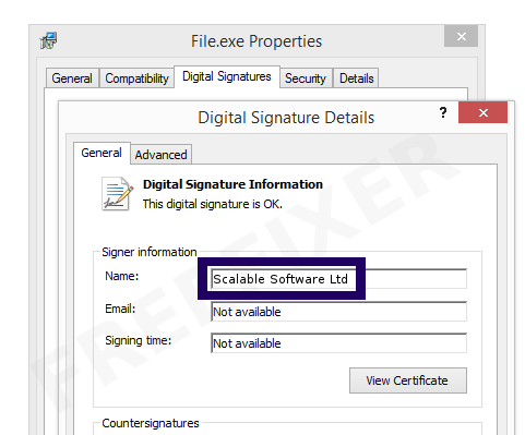 Screenshot of the Scalable Software Ltd certificate